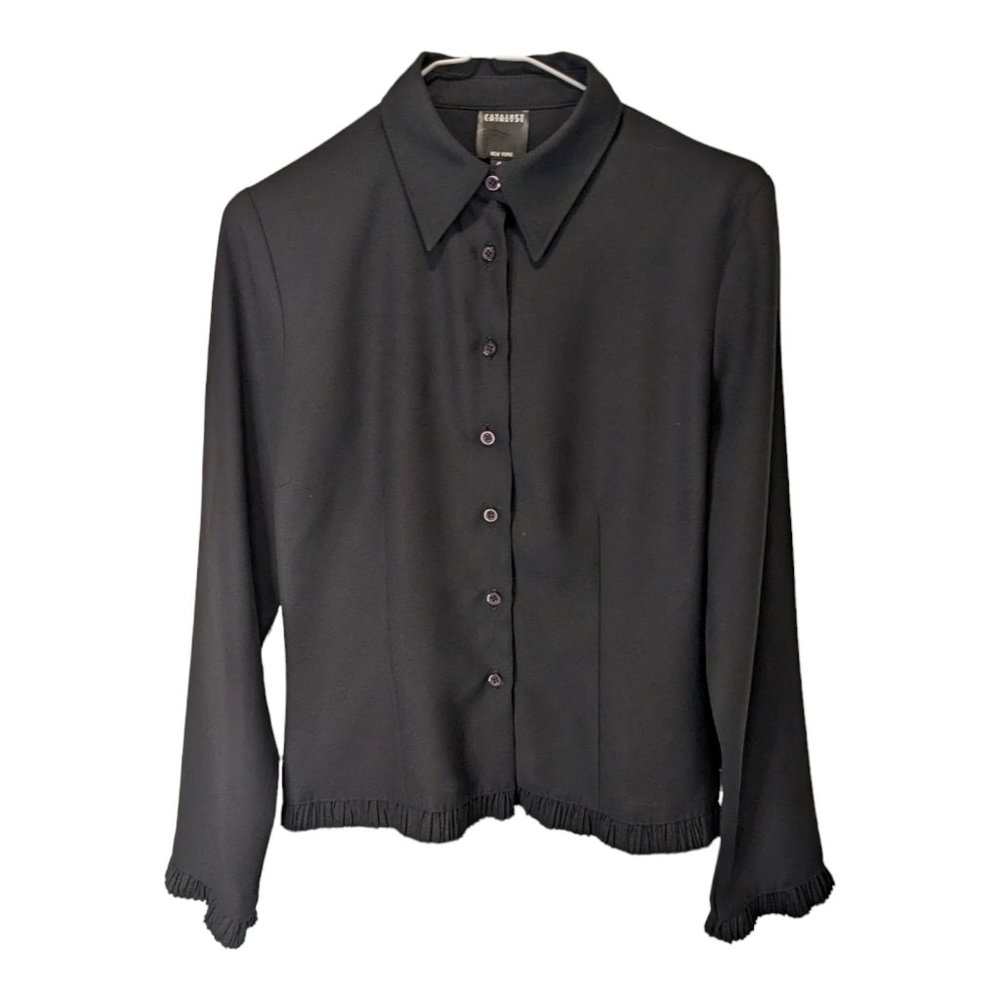 Catalyst New York Womens Vintage 90s Button-Up Blouse Black Pleated Hem Size 4